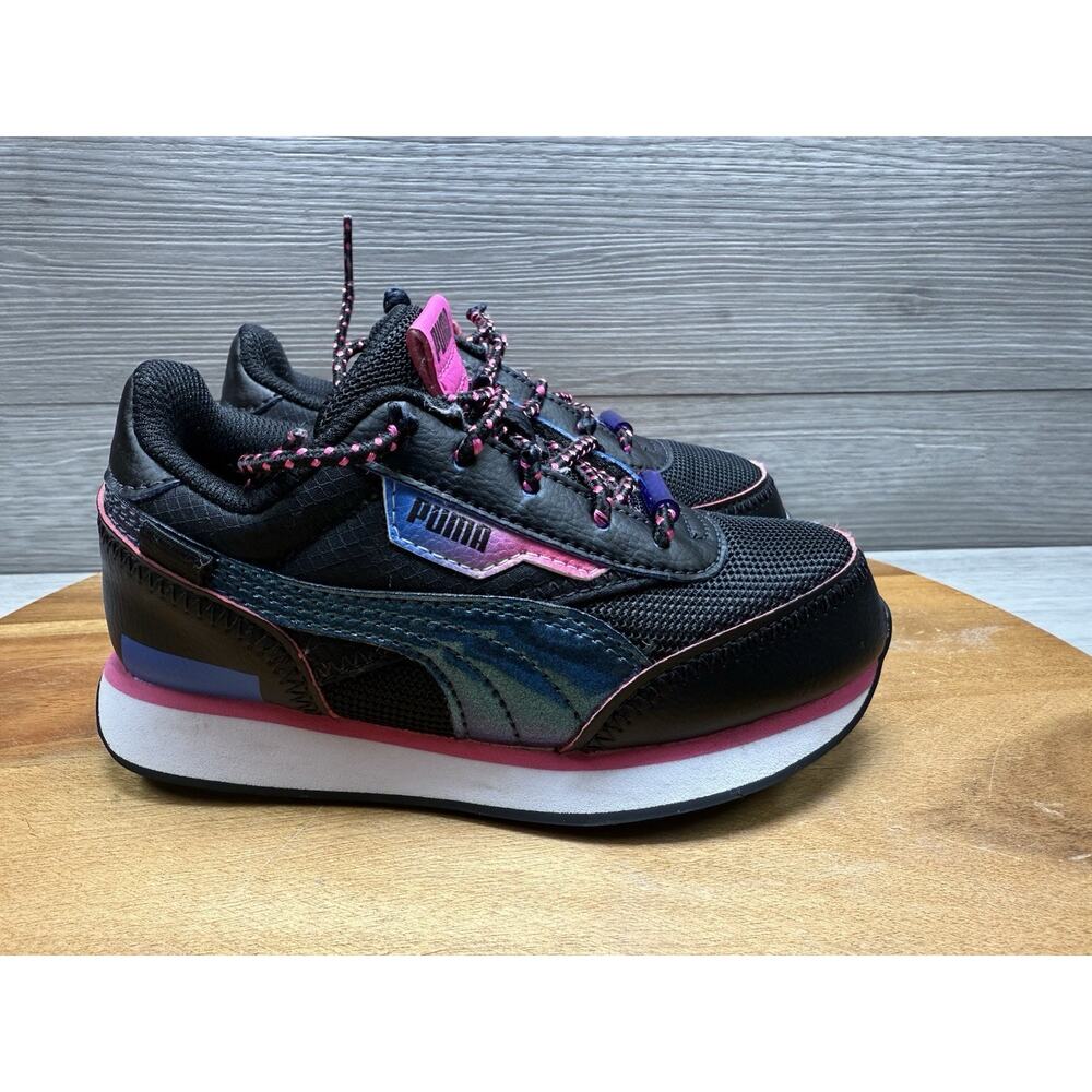 Kids 11 C Puma Future Rider Neon Safari Purple Sneakers (381701-01)